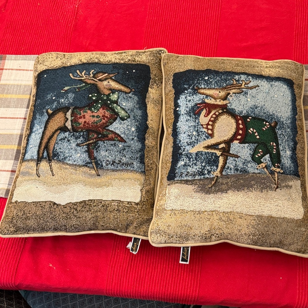 Festive Reindeer Holiday Throw Pillows